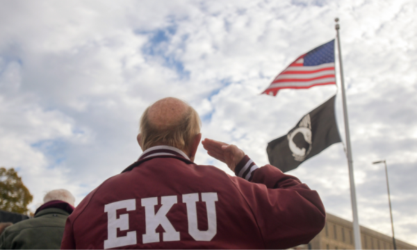 EKU veteran salutes the American flag