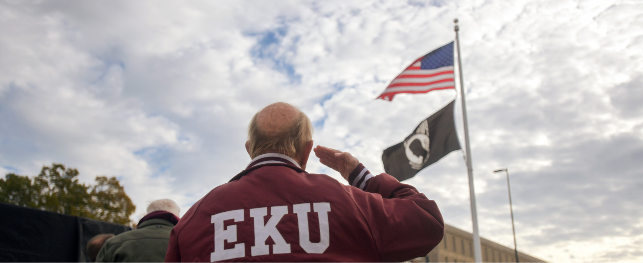 EKU veteran salutes the American flag