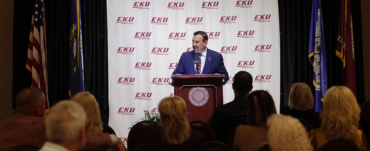 EKU President David McFaddin speaks at EKU Manchester Scholarship Reception